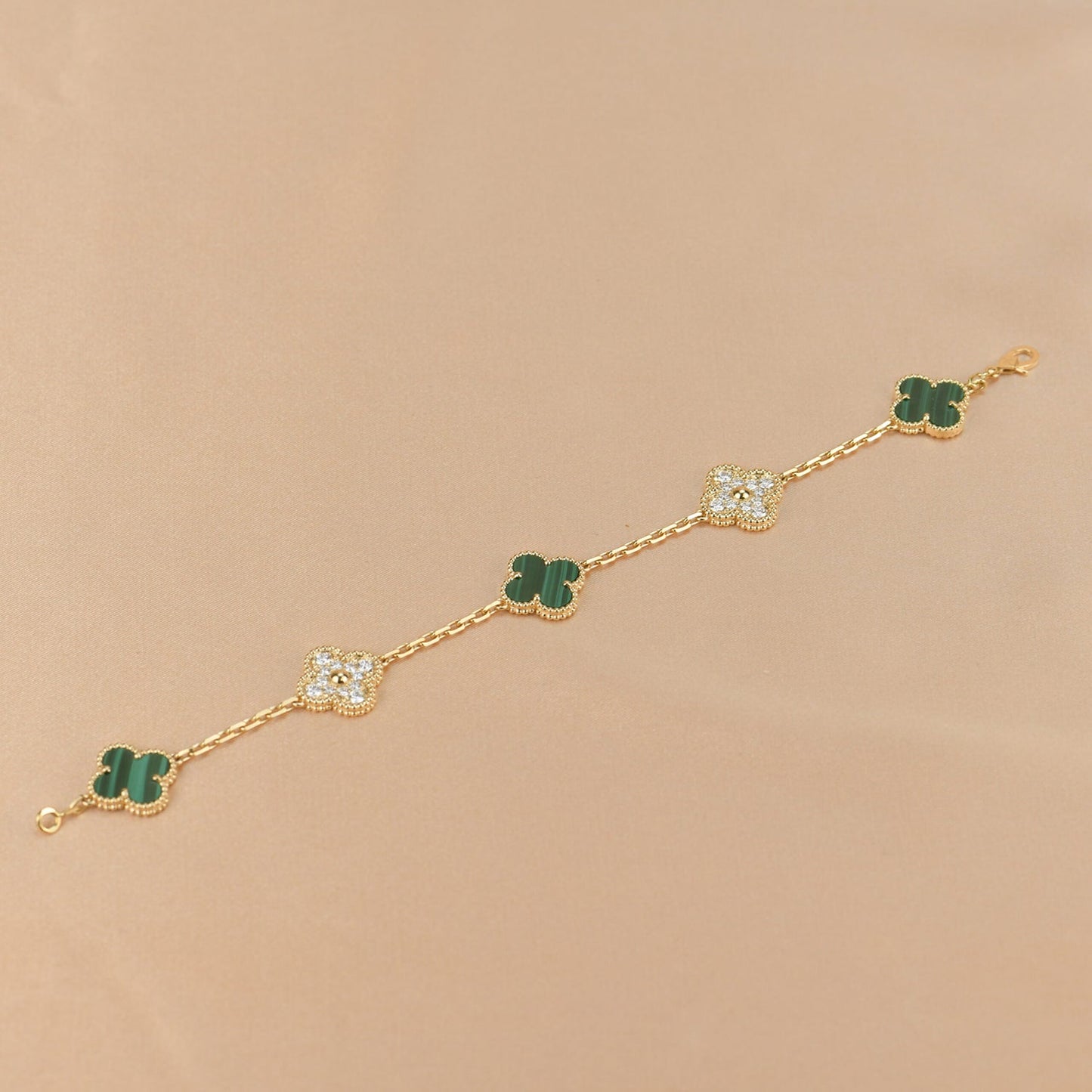 [Rosla Jewelry]CLOVER  5 MOTIF MALACHITE DIAMOND BRACELET