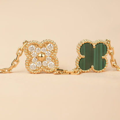 [Rosla Jewelry]CLOVER  5 MOTIF MALACHITE DIAMOND BRACELET