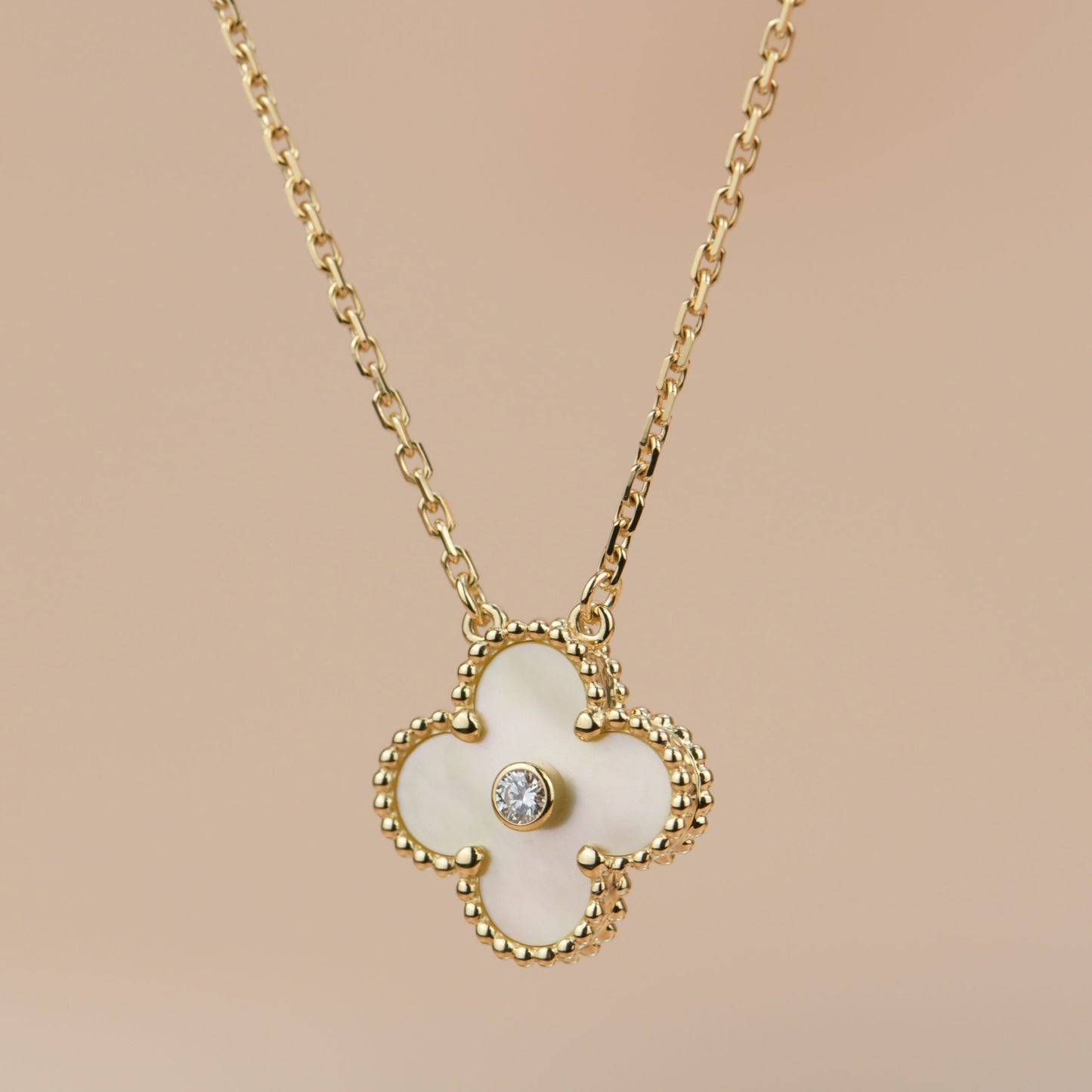 [Rosla Jewelry]CLOVER 15MM DIAMOND GOLD MOTHER OF PEARL NECKLACE