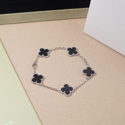 [Rosla Jewelry]CLOVER 5 MOTIF ONYXS  BRACELET SILVER