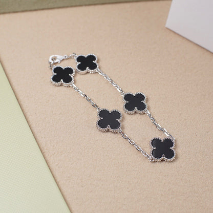 [Rosla Jewelry]CLOVER 5 MOTIF ONYXS  BRACELET SILVER