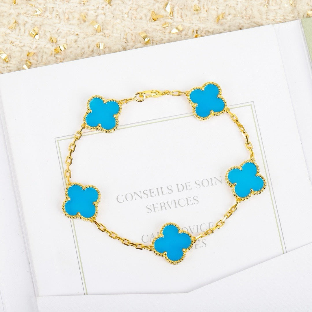 [Rosla Jewelry]CLOVER 5 MOTIFS TURQUOISE BRACELET