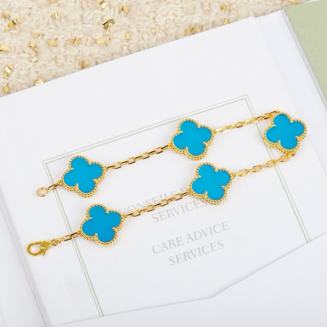 [Rosla Jewelry]CLOVER 5 MOTIFS TURQUOISE BRACELET