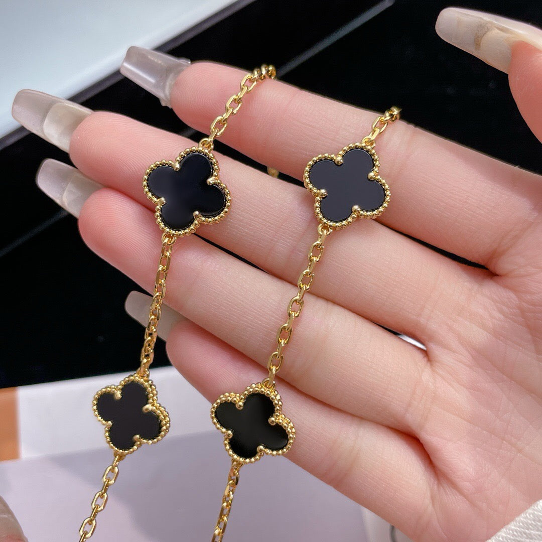 [Rosla Jewelry]CLOVER 10 MOTIFS ONYX NECKLACE