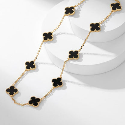 [Rosla Jewelry]CLOVER 10 MOTIFS ONYX NECKLACE