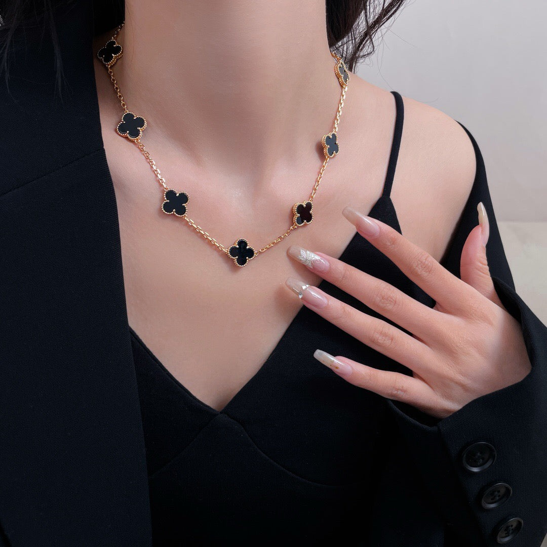 [Rosla Jewelry]CLOVER 10 MOTIFS ONYX NECKLACE