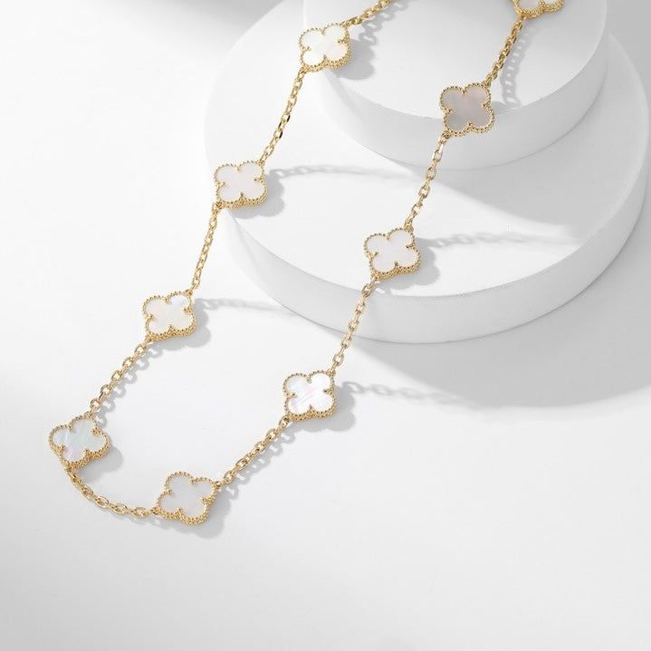 [Rosla Jewelry]CLOVER 10 MOTIFS WHITE MOTHER OF PEARL NECKLACE