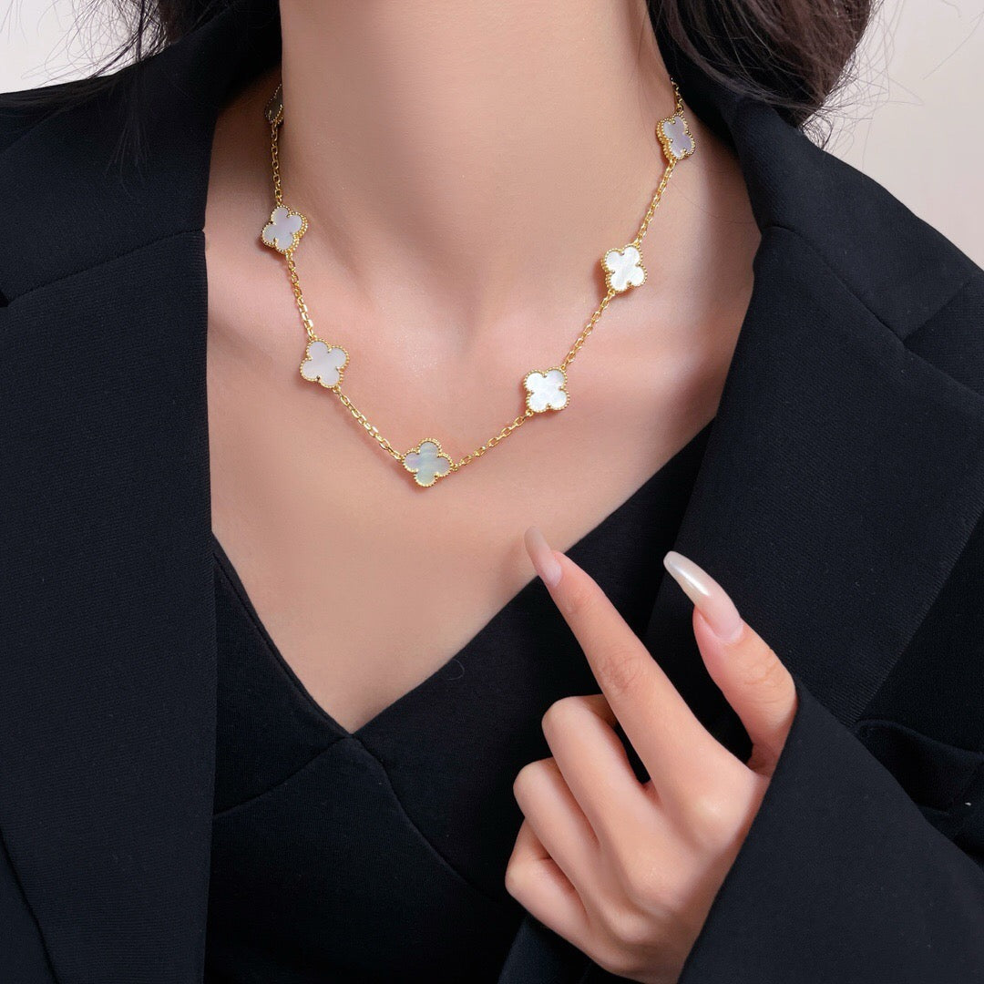 [Rosla Jewelry]CLOVER 10 MOTIFS WHITE MOTHER OF PEARL NECKLACE