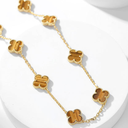 [Rosla Jewelry]CLOVER 10 MOTIFS TIGER EYE NECKLACE