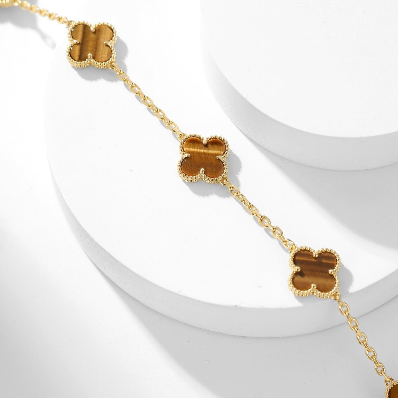 [Rosla Jewelry]CLOVER 10 MOTIFS TIGER EYE NECKLACE