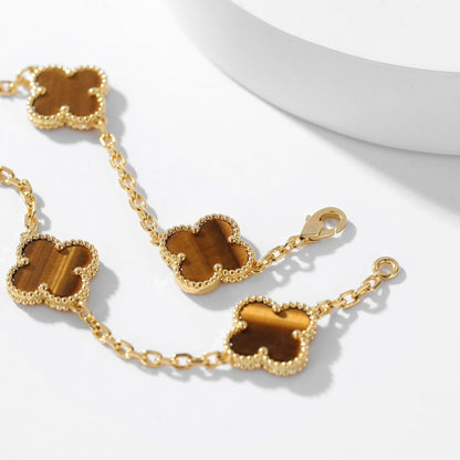 [Rosla Jewelry]CLOVER 10 MOTIFS TIGER EYE NECKLACE