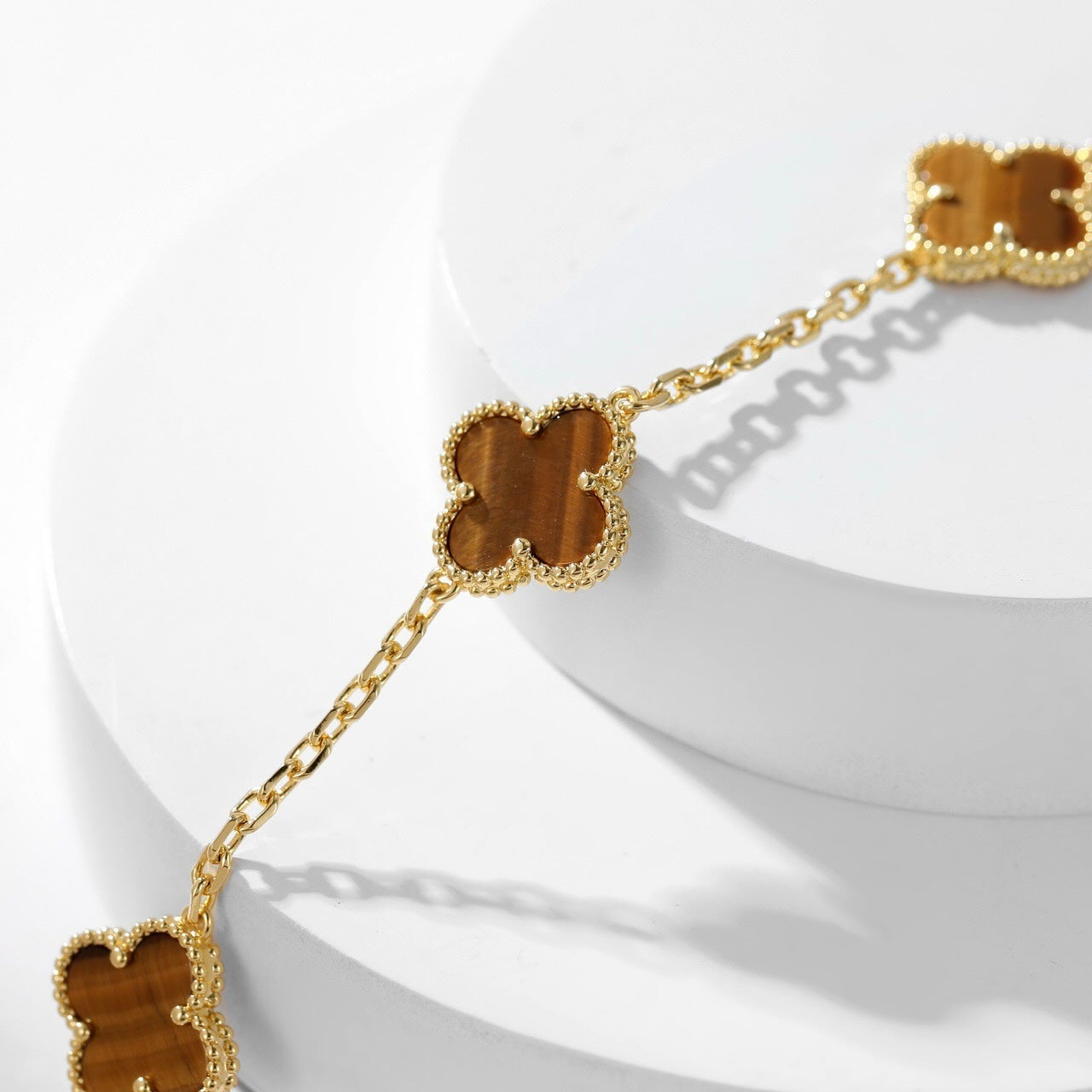 [Rosla Jewelry]CLOVER 10 MOTIFS TIGER EYE NECKLACE