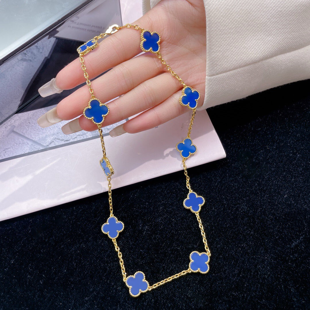 [Rosla Jewelry]CLOVER 10 MOTIFS BLUE AGATE NECKLACE