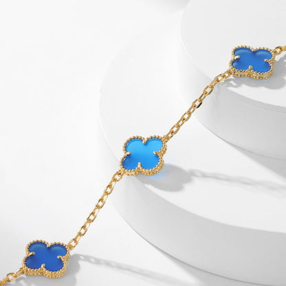 [Rosla Jewelry]CLOVER 10 MOTIFS BLUE AGATE NECKLACE