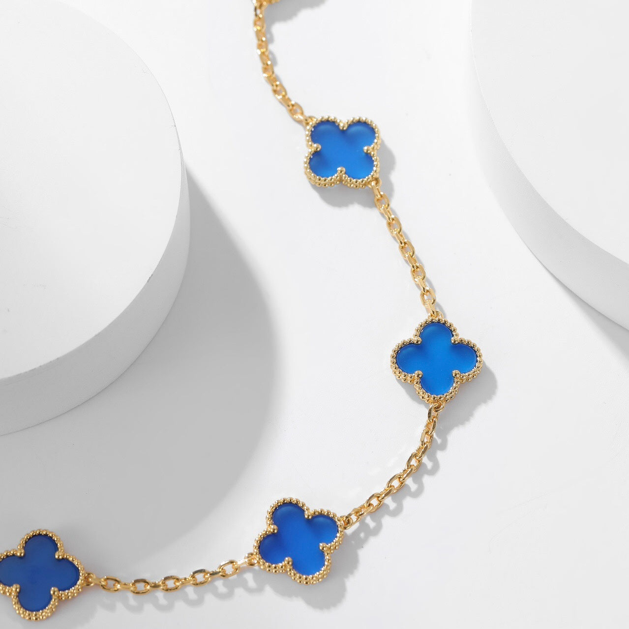 [Rosla Jewelry]CLOVER 10 MOTIFS BLUE AGATE NECKLACE