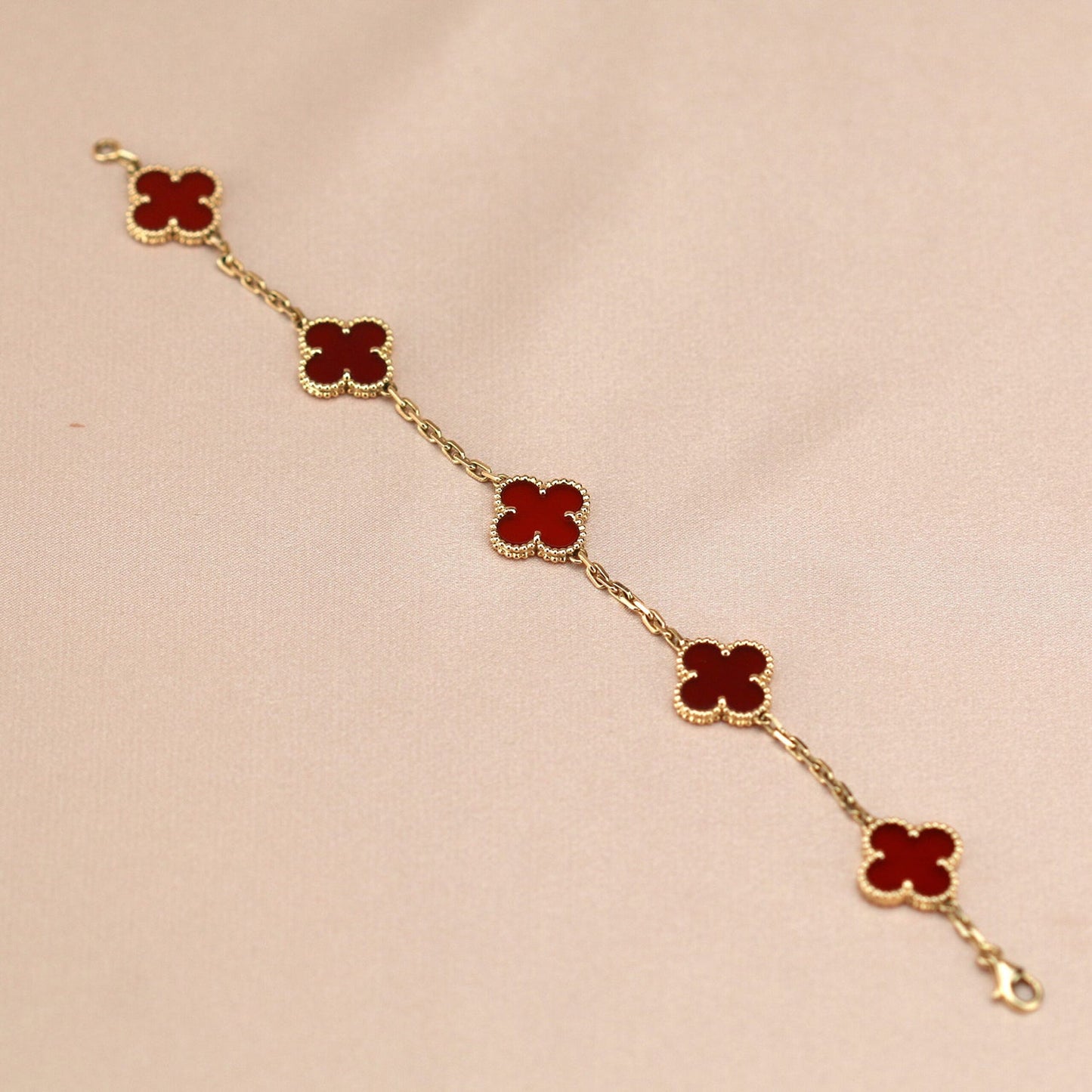 [Rosla Jewelry]CLOVER 5 MOTIF RED AGATE  BRACELET