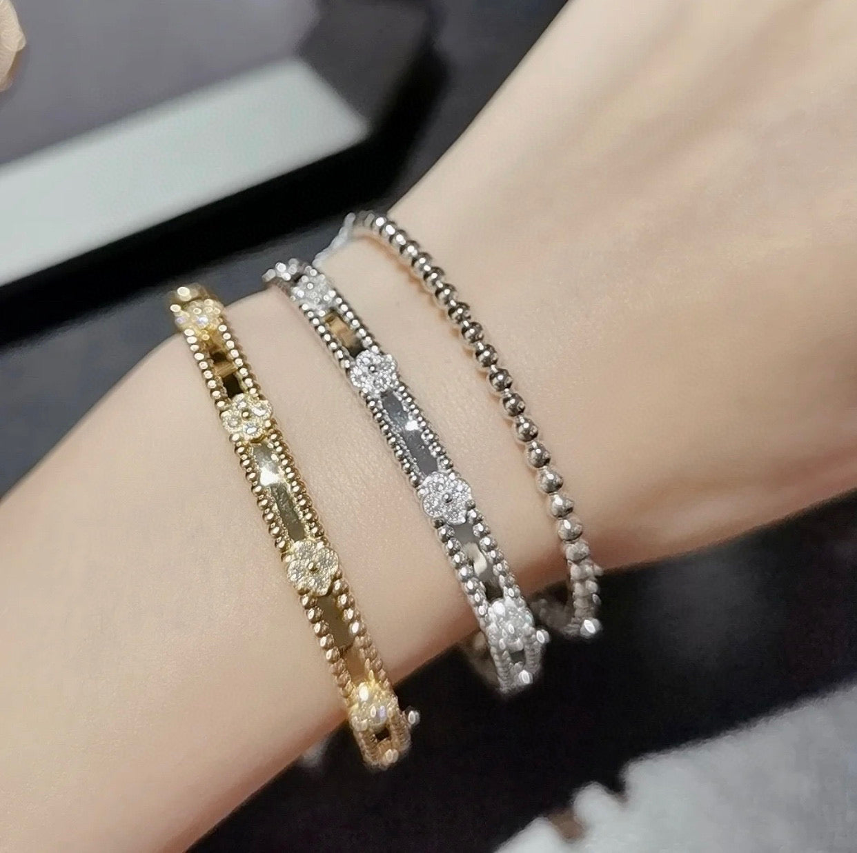 [Rosla Jewelry]CLOVER BRACELET 4MM DIAMONDS