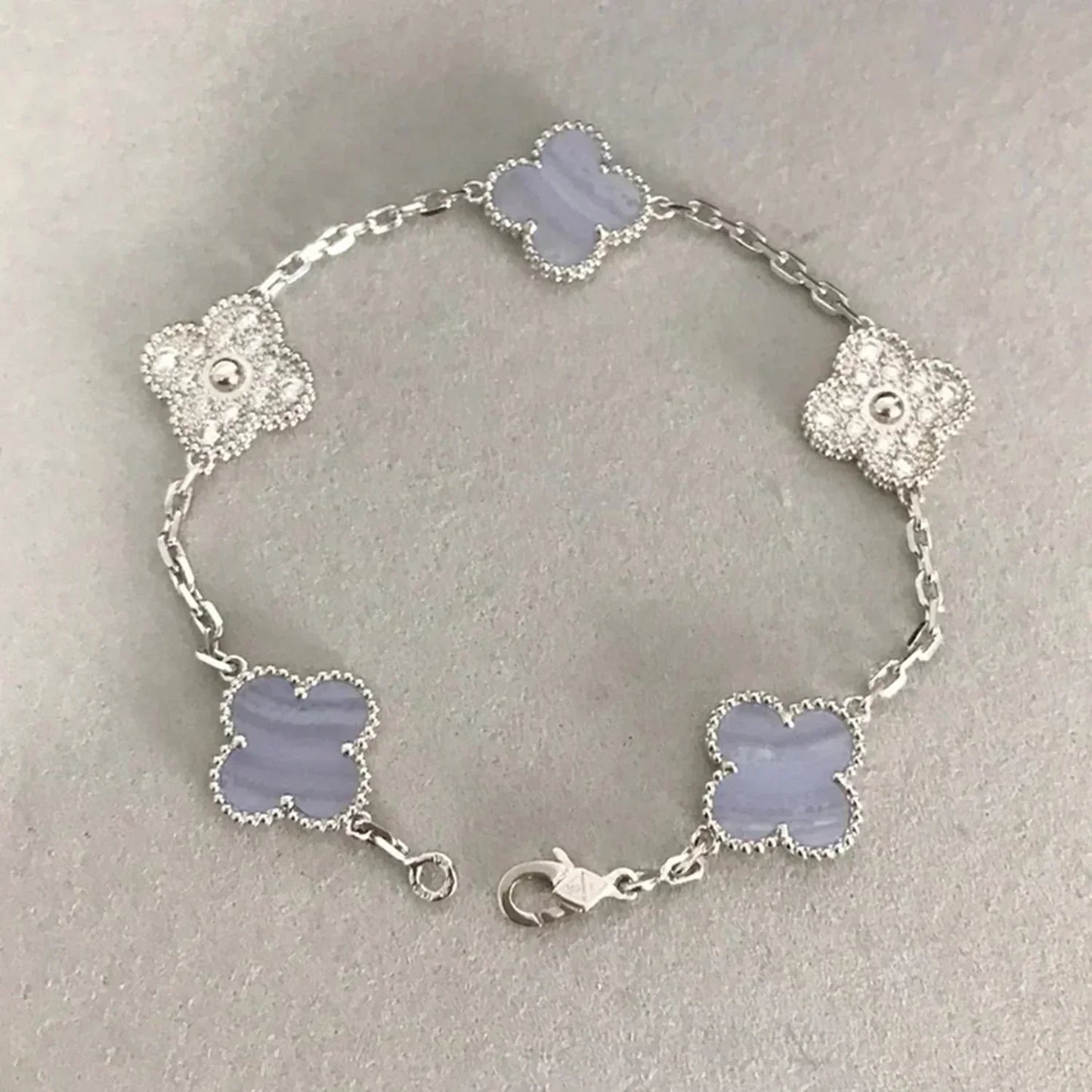 [Rosla Jewelry]CLOVER  5 MOTIF DIAMOND PURPLE CHALCEDONY BRACELET SILVER