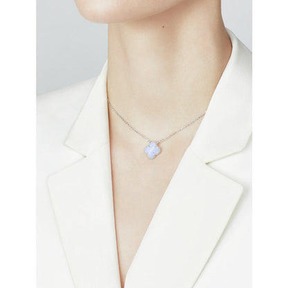 [Rosla Jewelry]CLOVER 15MM BLUE CHALCEDONY NECKLACE SILVER