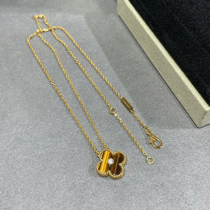 [Rosla Jewelry]CLOVER 15MM DIAMOND AND YELLOW TIGER'S EYE AGATE necklace