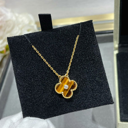 [Rosla Jewelry]CLOVER 15MM DIAMOND AND YELLOW TIGER'S EYE AGATE necklace