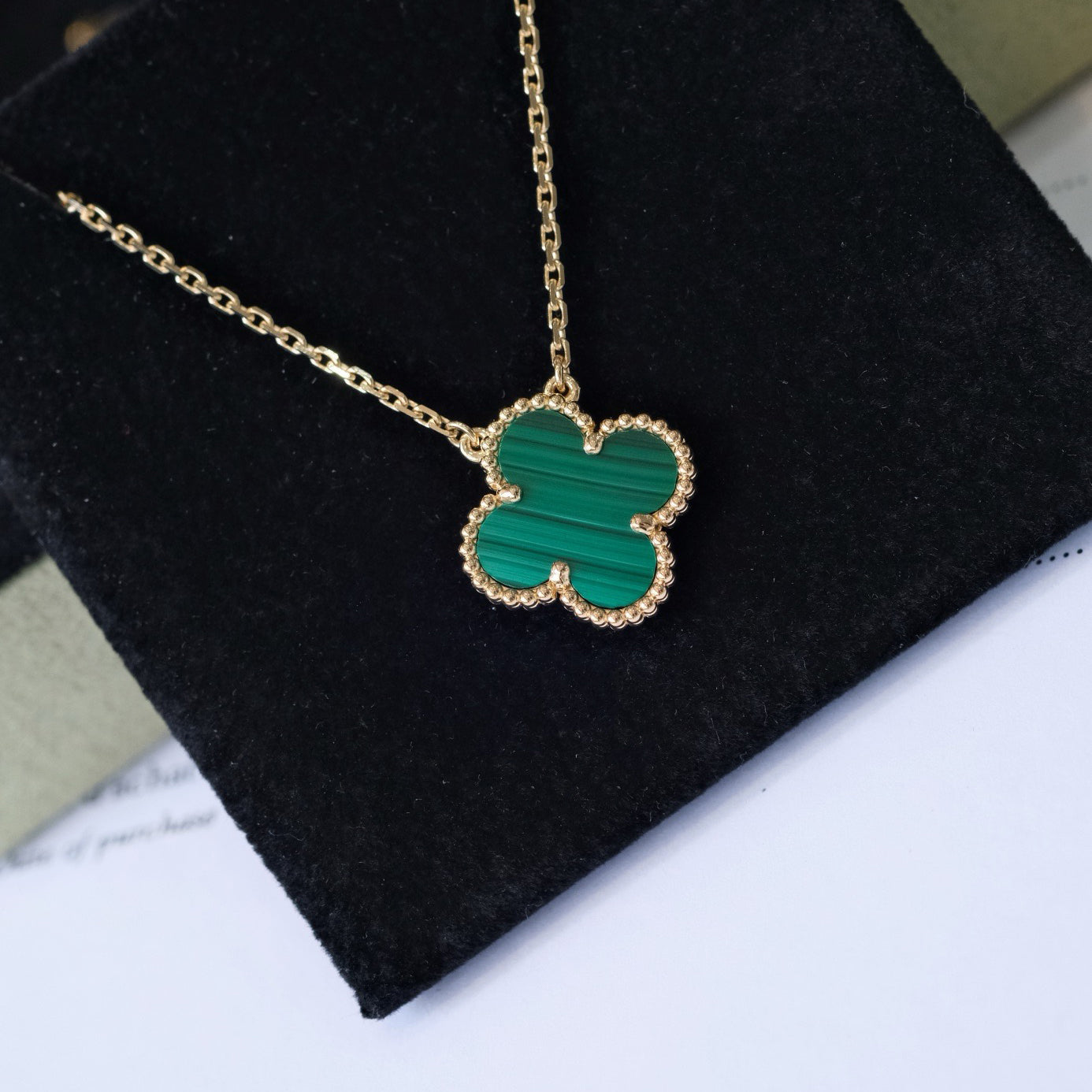 [Rosla Jewelry]CLOVER 15MM MALACHITE SINGLE FLOWER  NECKLACE