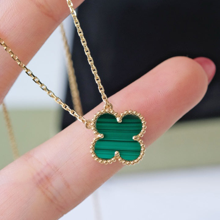 [Rosla Jewelry]CLOVER 15MM MALACHITE SINGLE FLOWER  NECKLACE