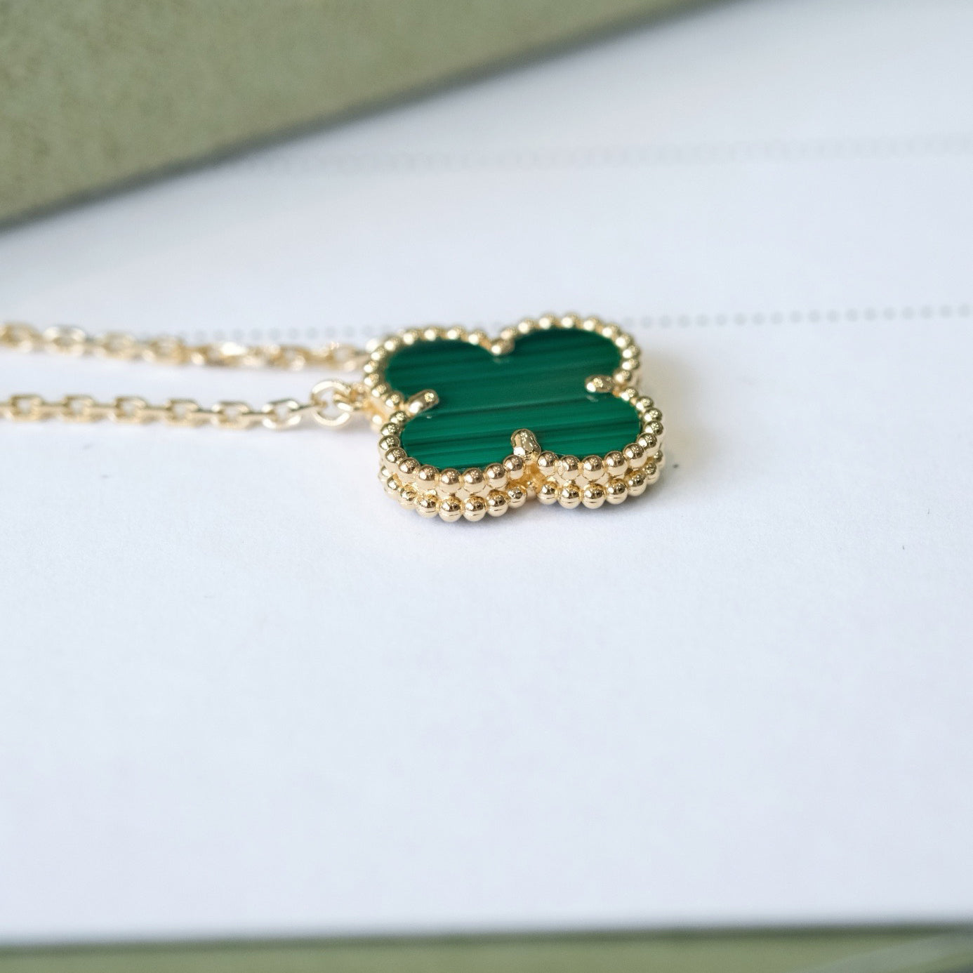 [Rosla Jewelry]CLOVER 15MM MALACHITE SINGLE FLOWER  NECKLACE