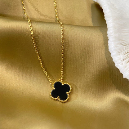 [Rosla Jewelry]CLOVER 15MM BLACK ONYX SINGLE FLOWER NECKLACE