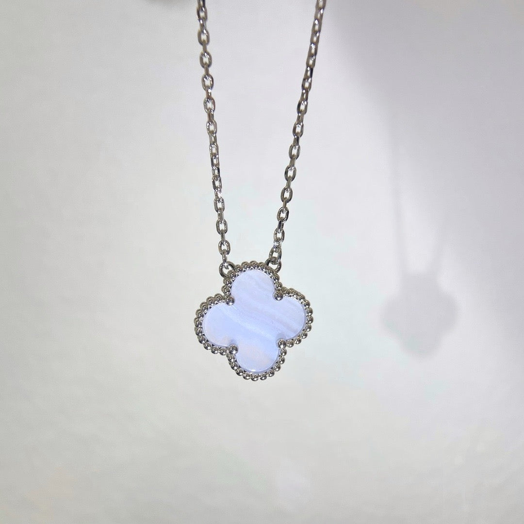 [Rosla Jewelry]CLOVER 15MM BLUE CHALCEDONY NECKLACE SILVER