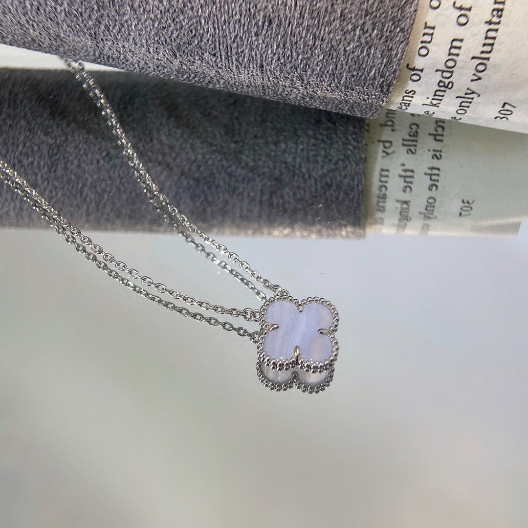 [Rosla Jewelry]CLOVER 15MM BLUE CHALCEDONY NECKLACE SILVER