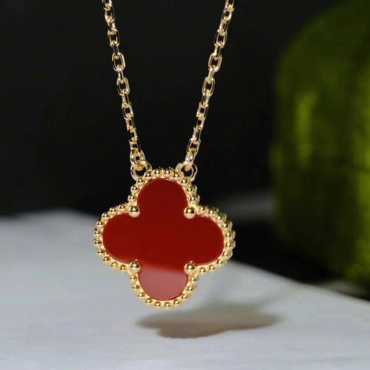 [Rosla Jewelry]CLOVER 15MM CARNELIAN SINGLE FLOWER NECKLACE