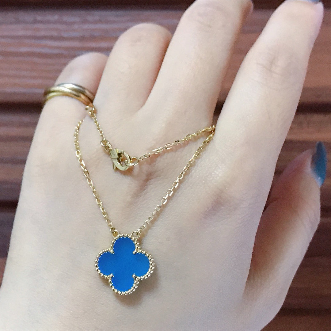 [Rosla Jewelry]CLOVER 15MM BLUE AGATE NECKLACE