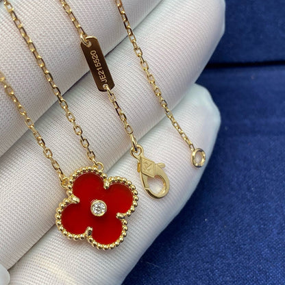 [Rosla Jewelry]CLOVER 15MM DIAMOND CARNELIAN NECKLACE