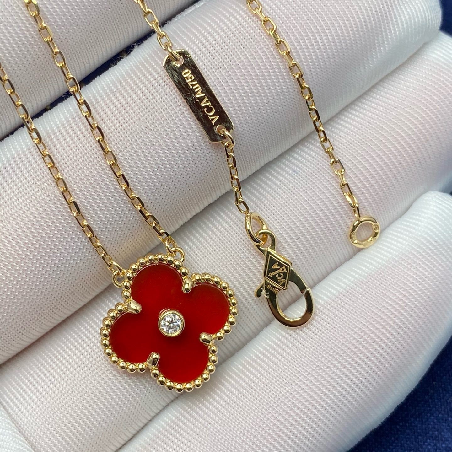 [Rosla Jewelry]CLOVER 15MM DIAMOND CARNELIAN NECKLACE