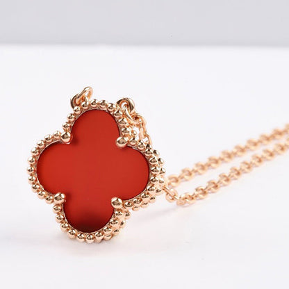 [Rosla Jewelry]CLOVER 15MM CARNELIAN SINGLE FLOWER NECKLACE