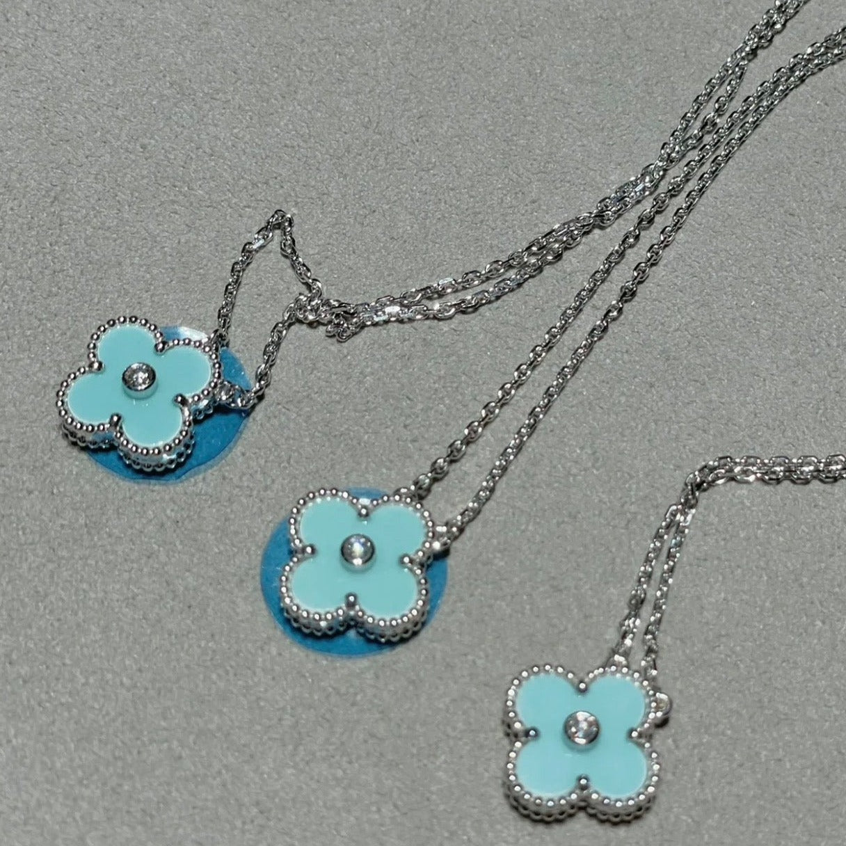 [Rosla Jewelry]CLOVER 1 DIAMOND LIGHT BLUE SILVER NECKLACE