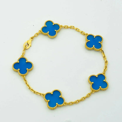 [Rosla Jewelry]CLOVER 5 MOTIFS BLUE AGATE BRACELET