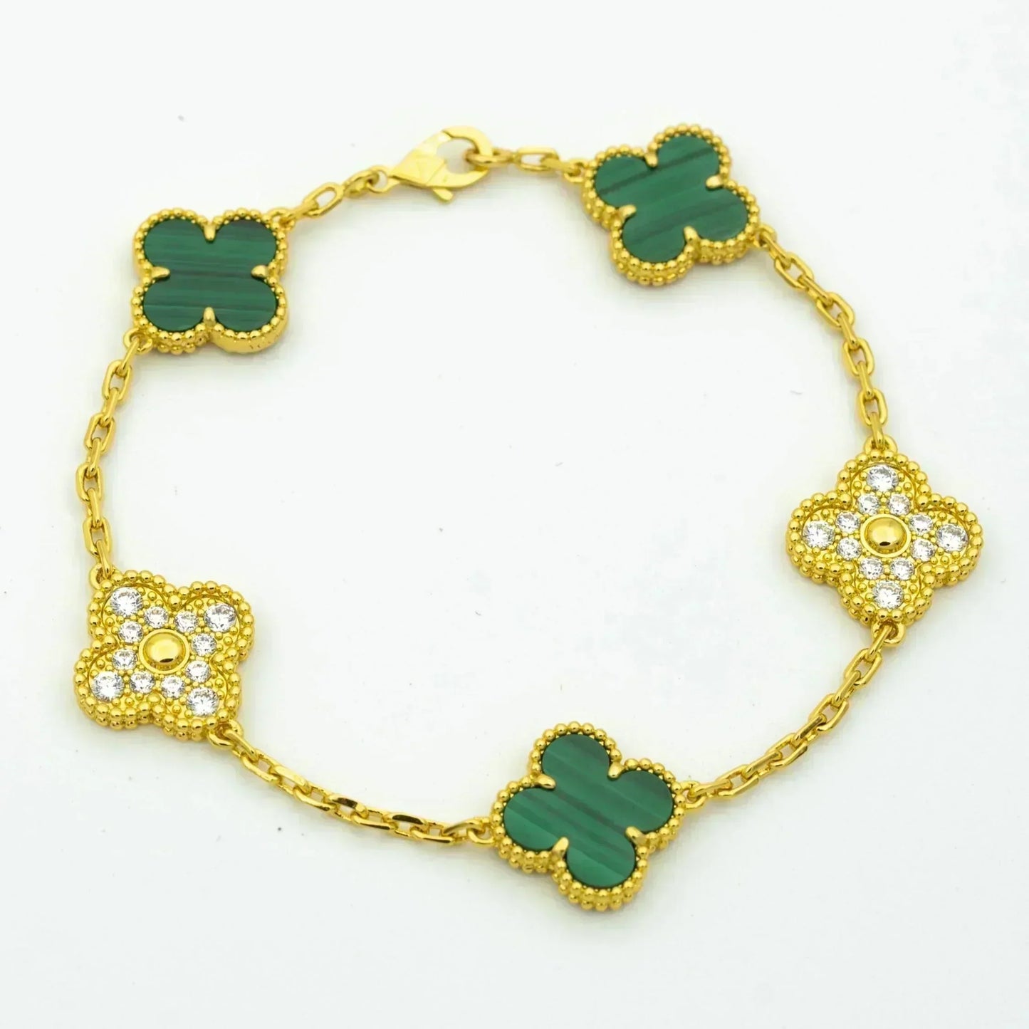 [Rosla Jewelry]CLOVER  5 MOTIF MALACHITE DIAMOND BRACELET