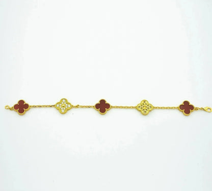 [Rosla Jewelry]CLOVER 5 MOTIFS CARNELIAN DIAMOND BRACELET