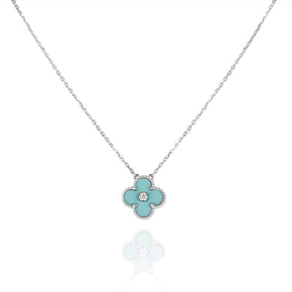 [Rosla Jewelry]CLOVER 1 DIAMOND LIGHT BLUE SILVER NECKLACE