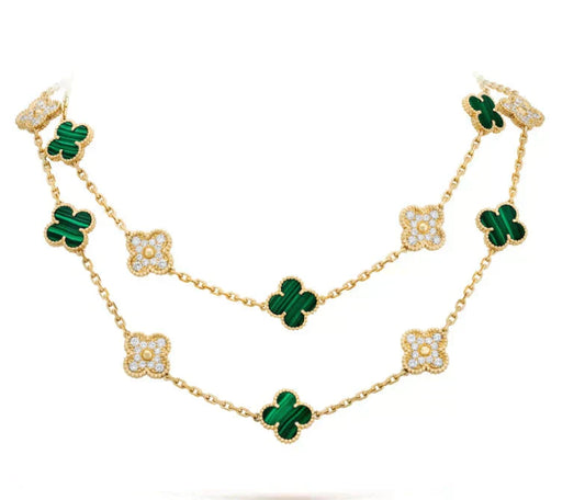 [Rosla Jewelry]CLOVER 20 MOTIFS MALACHITE DIAMOND NECKLACE