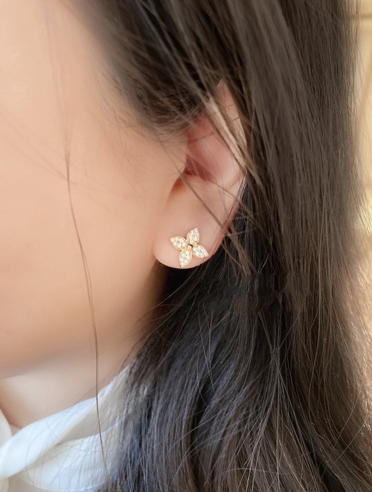 [Rosla Jewelry]STAR BLOSSOM STUD EARRINGS PINK GOLD DIAMONDS