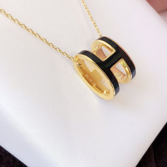 [Rosla Jewelry]HM CLIC BLACK ENAMEL GOLD NECKLACE