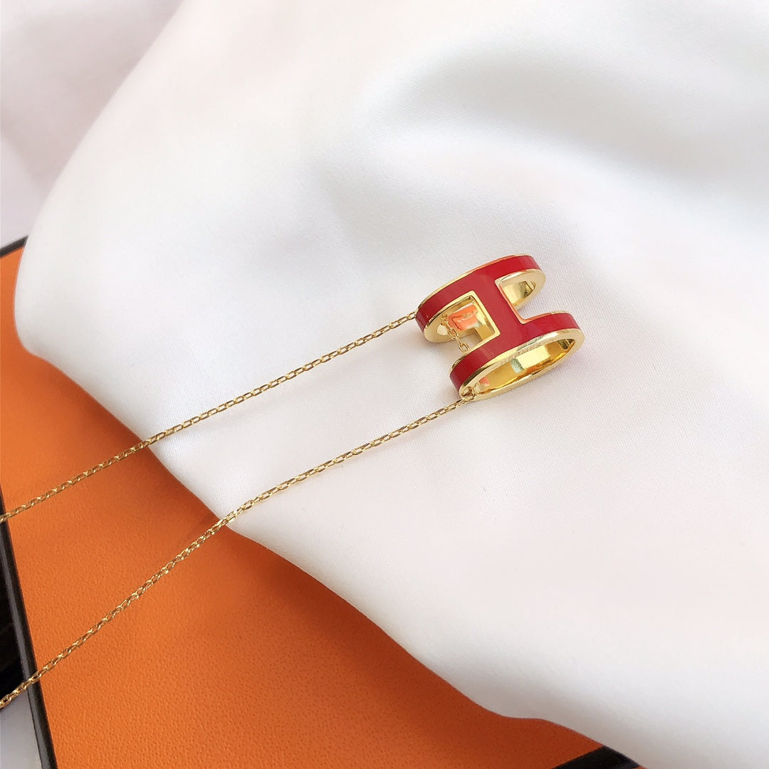 [Rosla Jewelry]HM CLIC RED ENAMEL GOLD NECKLACE