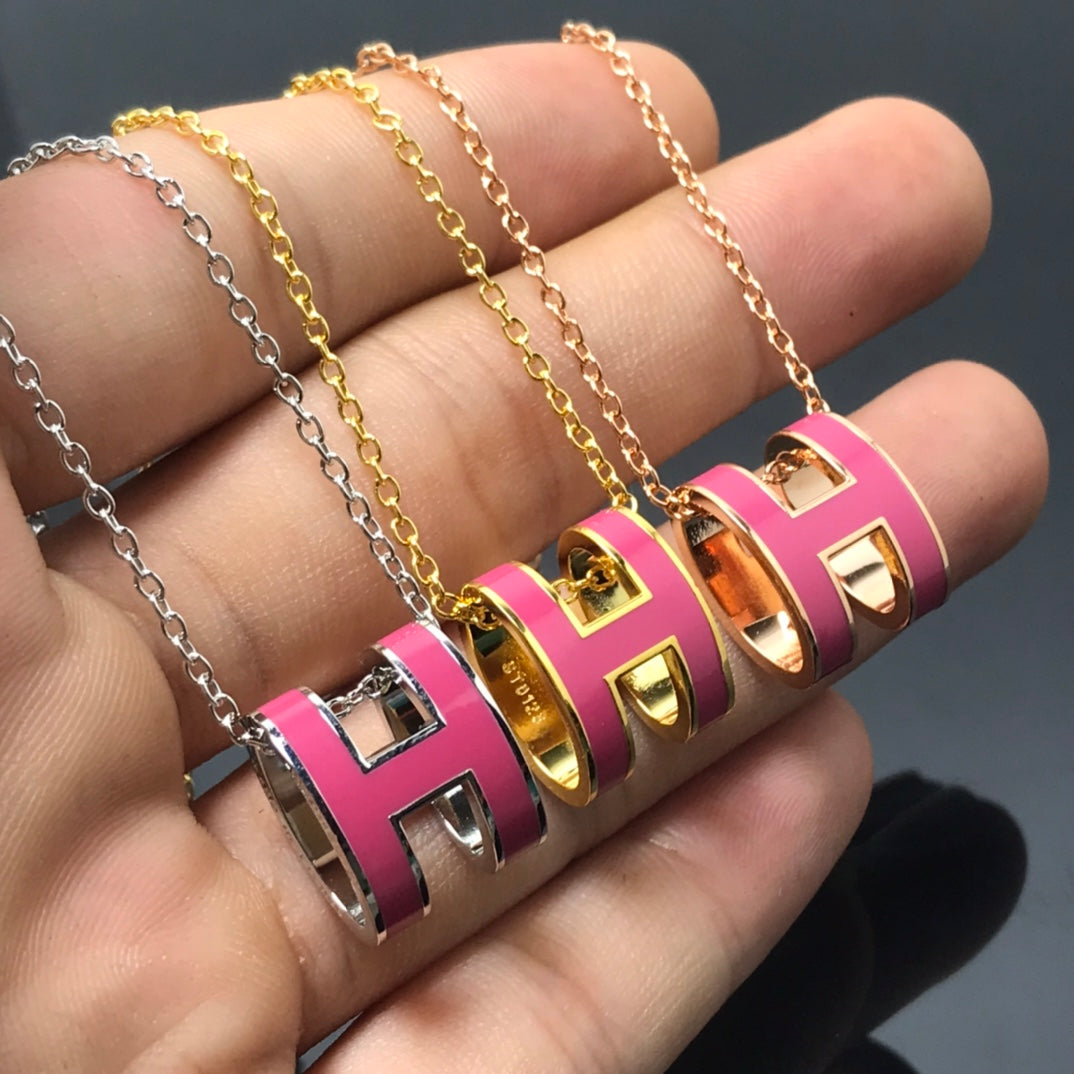 [Rosla Jewelry]H NECKLACE PINK