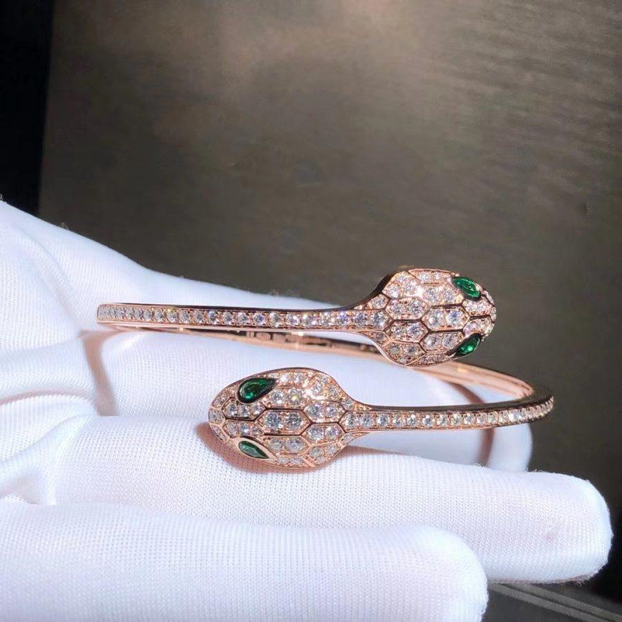 [Rosla Jewelry]SERPENTI BRACELET PINK GOLD MALACHITE DIAMOND DOUBLE SNAKE