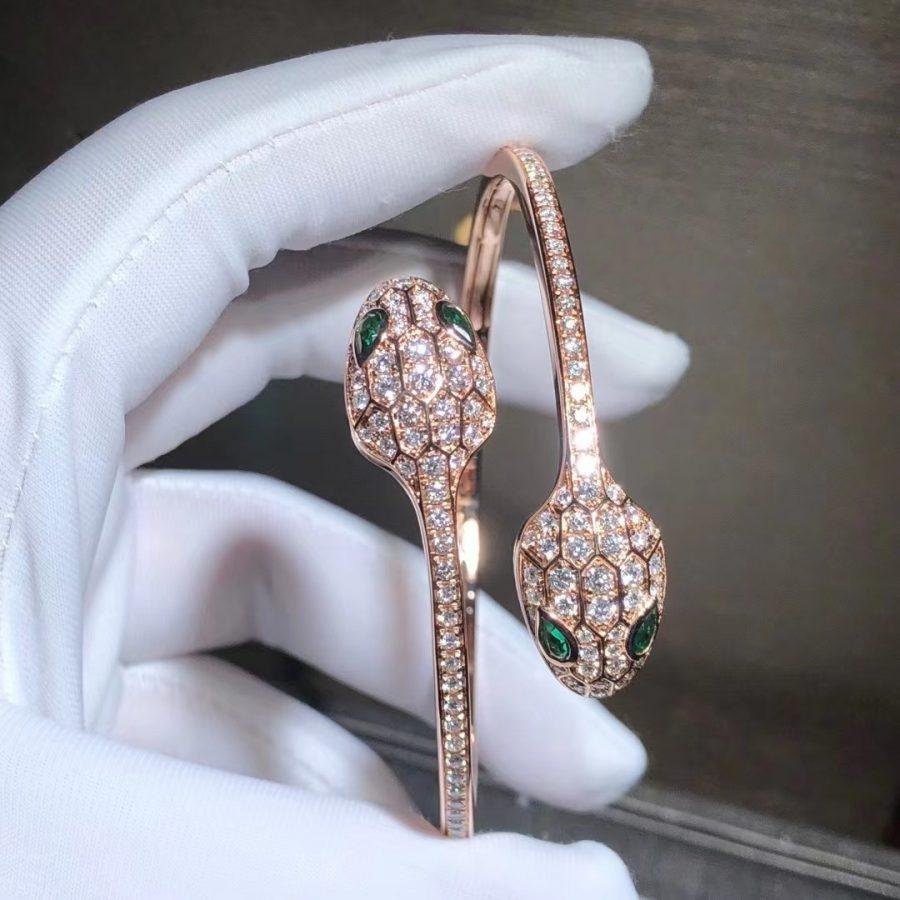 [Rosla Jewelry]SERPENTI BRACELET PINK GOLD MALACHITE DIAMOND DOUBLE SNAKE