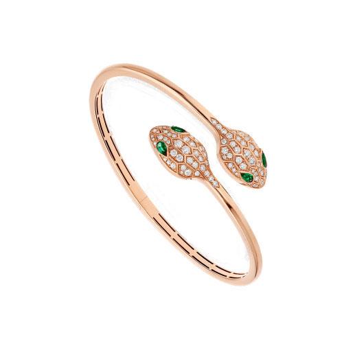 [Rosla Jewelry]SERPENTI BRACELET PINK GOLD MALACHITE DIAMOND DOUBLE SNAKE