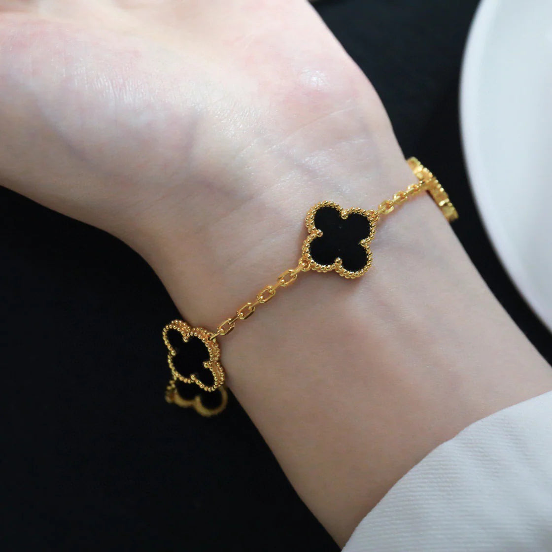 [Rosla Jewelry]CLOVER  5 MOTIFS BLACK ONYX BRACELET